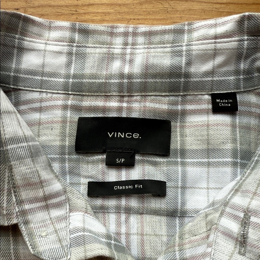 Vince Men's Plaid Dress Shirt - Cream and Gray Small - Picture 2 of 8